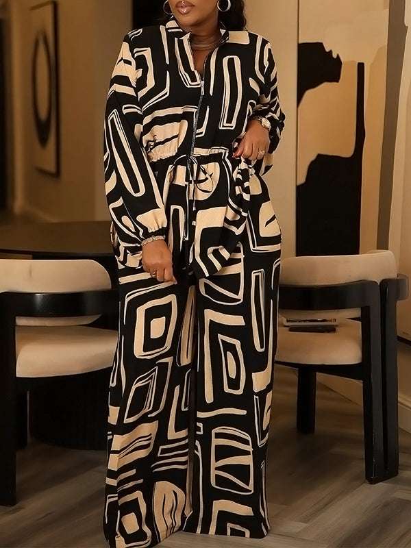 Printed Drawstring Shirt & Pants Set