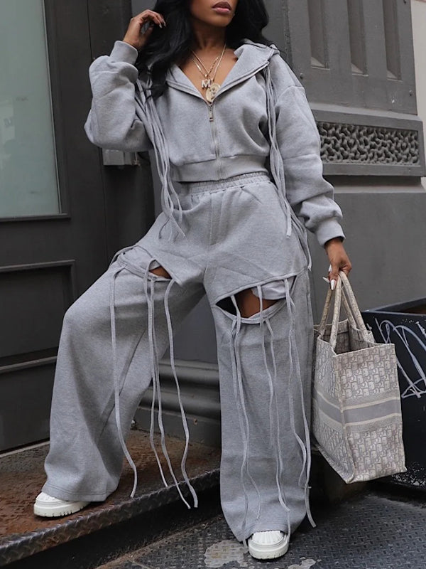 Fringe Zip Hoodie & Pants Set