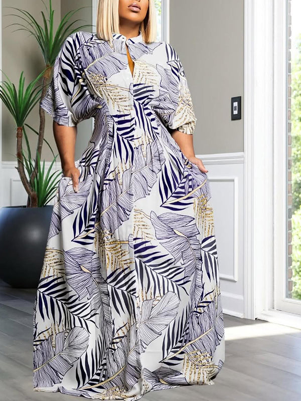 Printed Button-Front Maxi Dress