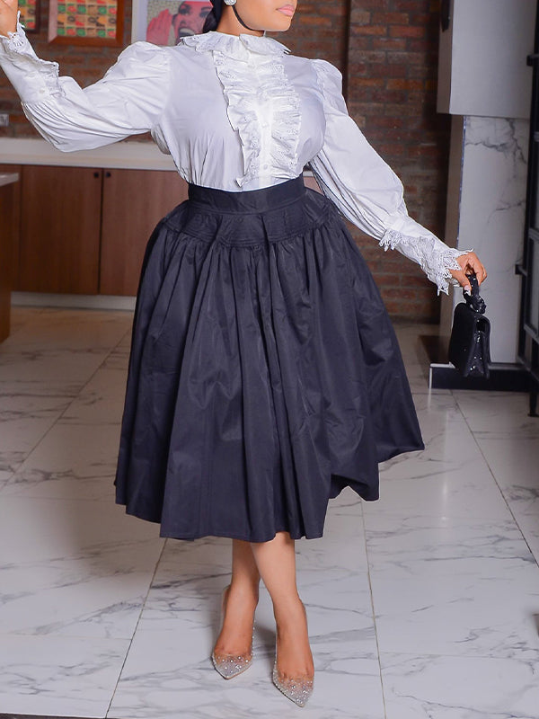Solid Frilled Shirt & Skirt Set