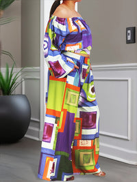 Printed Off-Shoulder Top & Wide-Leg Pants Set