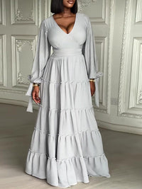 V-Neck Tied Ruffle Dress
