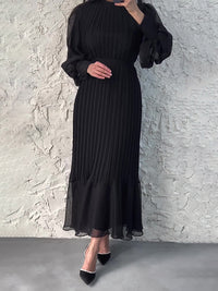 Solid Tied Pleated Maxi Dress