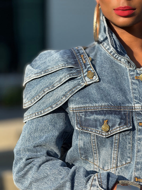 Button-Front Denim Jacket