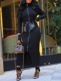 Zip-Front Ribbed Dress