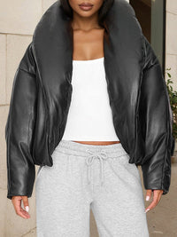 Faux-Leather Puffer Coat