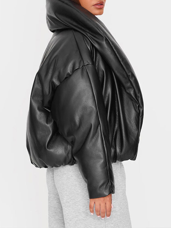 Faux-Leather Puffer Coat