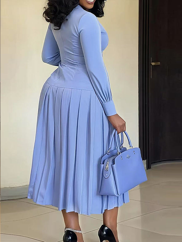 Solid Pleated Midi Dress