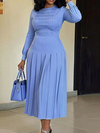 Solid Pleated Midi Dress