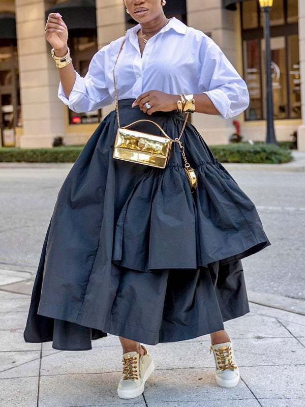 Solid Shirt & Ruffle Skirt Set