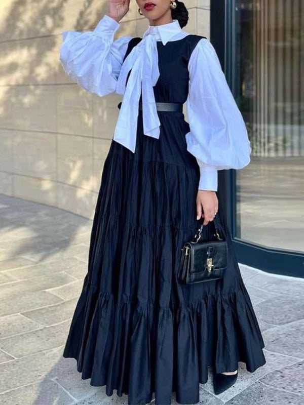 Two-Tone Ruffle Maxi Dress