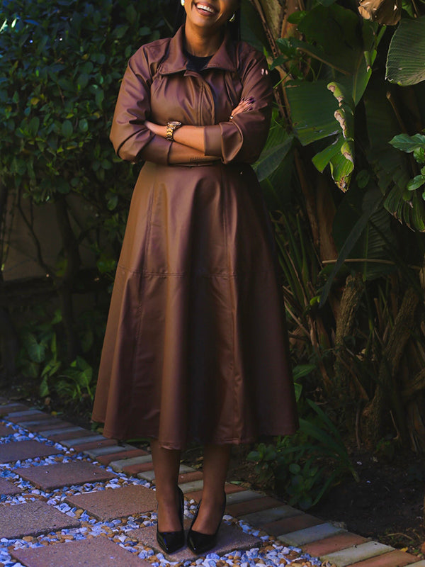 Faux-Leather Jacket & Skirt Set