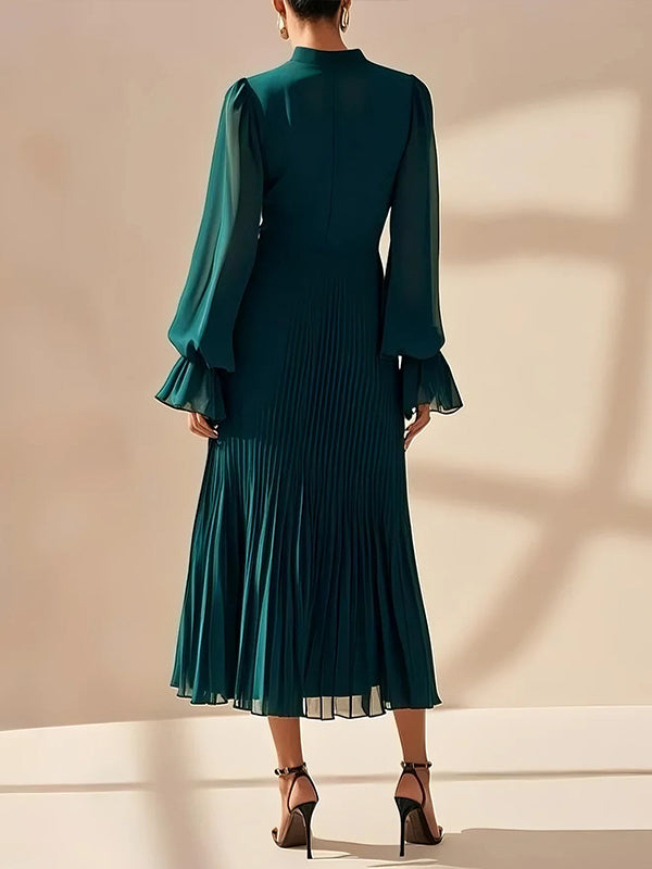 Solid Pleated Ruffle Dress