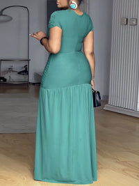 V-Neck Ruched Slit Dress