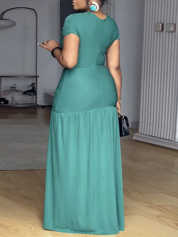 V-Neck Ruched Slit Dress