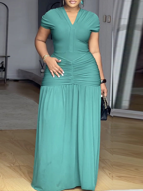 V-Neck Ruched Slit Dress