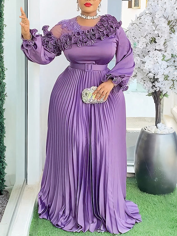 Frilled Pleated Maxi Dress