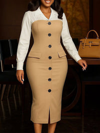 Two-Tone Button-Front Dress