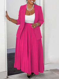 Solid Blazer & Pleated Skirt Set