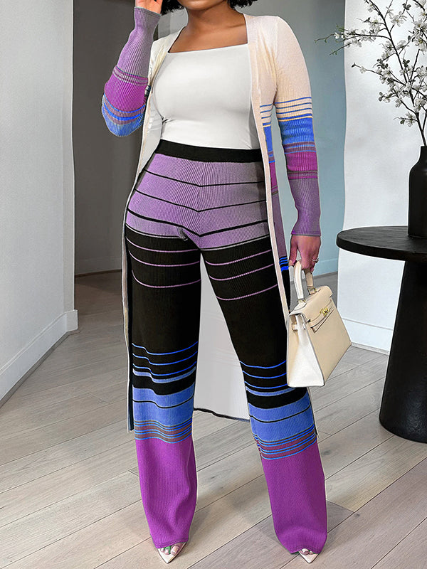 Stripe Cardigan & Pants Set
