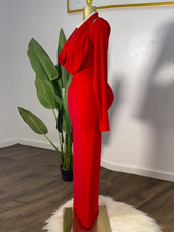 Solid Cowl-Neck Maxi Dress