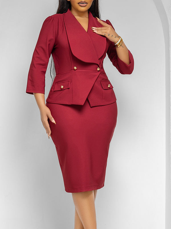 Solid Lapel Bodycon Dress