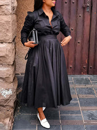 Solid Shirt & Pleated Skirt Set