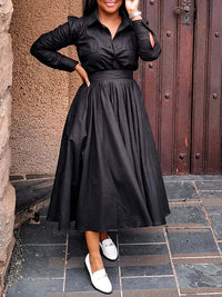 Solid Shirt & Pleated Skirt Set