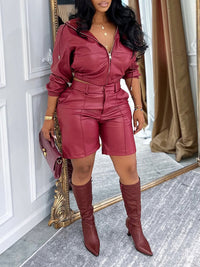 Faux-Leather Hoodie & Shorts Set