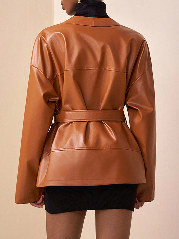 Faux-Leather Belted Jacket