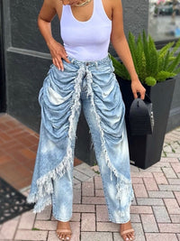 Ruched Draped Jeans - Queenfy