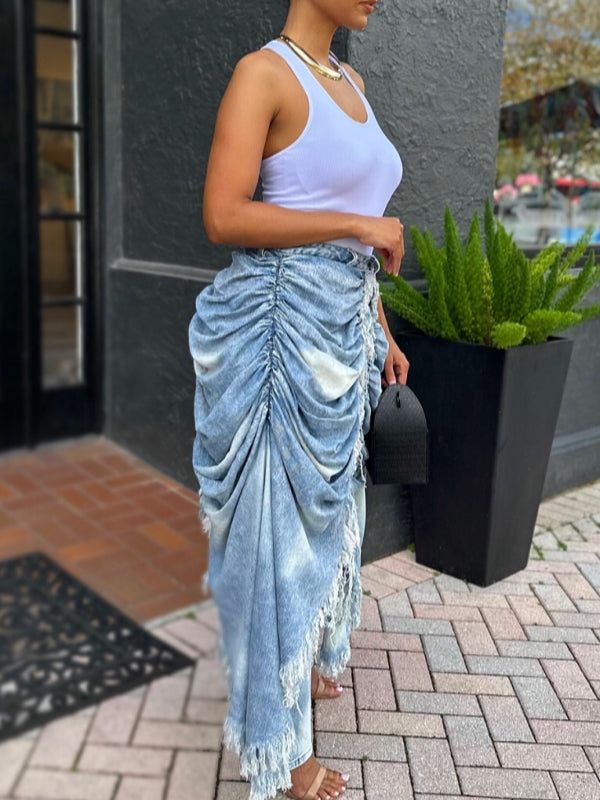 Ruched Draped Jeans - Queenfy