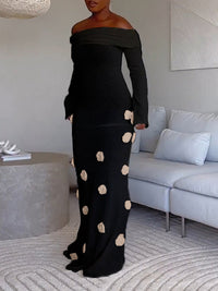 Solid Floral Off-Shoulder Dress