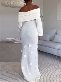 Solid Floral Off-Shoulder Dress