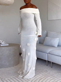 Solid Floral Off-Shoulder Dress