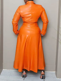 Faux-Leather Blazer & Belted Skirt Set