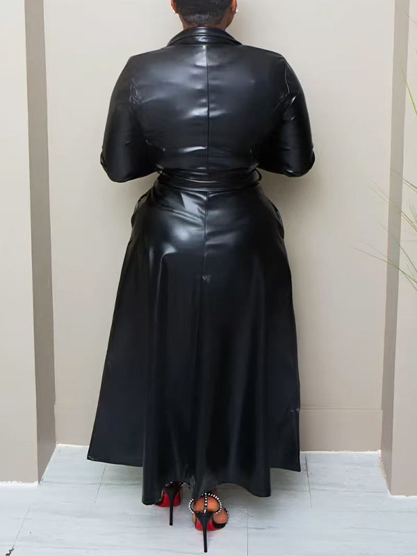 Faux-Leather Blazer & Belted Skirt Set