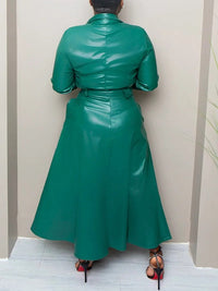 Faux-Leather Blazer & Belted Skirt Set