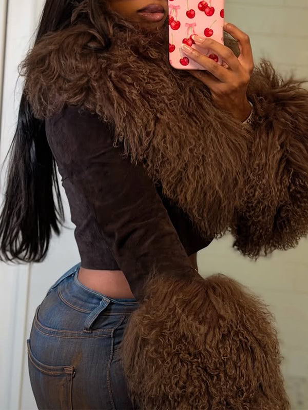 Faux-Fur Combo Faux-Leather Jacket