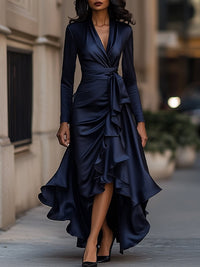 V-Neck Tied Ruffle Dress