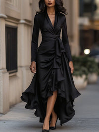 V-Neck Tied Ruffle Dress