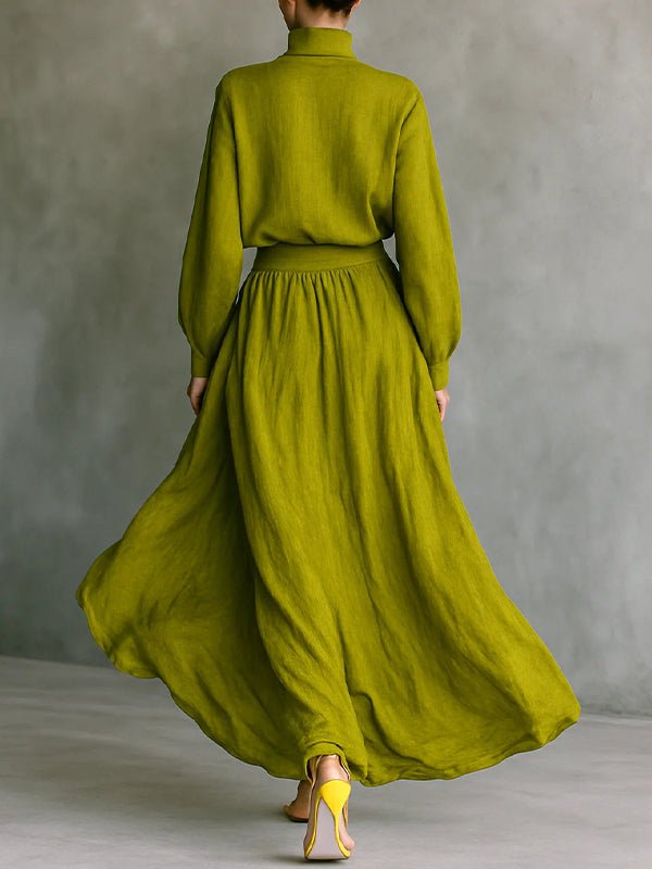 Solid Mock-Neck Top & Skirt Set