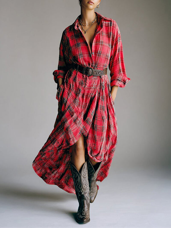 Plaid Belted Shirt Dress