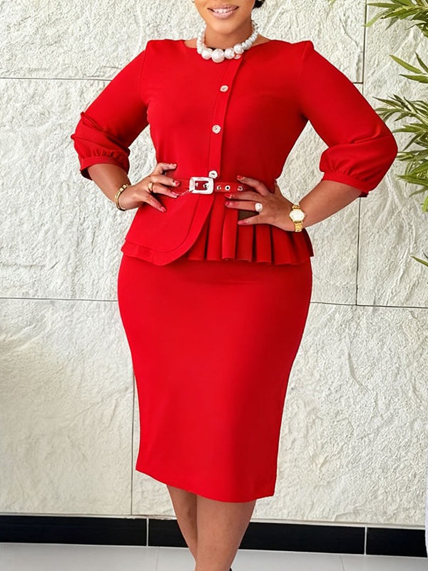 Button-Front Belted Dress