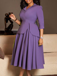 Solid Peplum Midi Dress