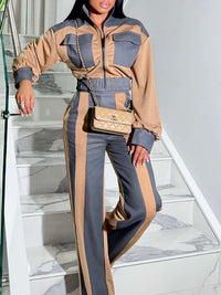 Denim-Combo Zip-Front Jacket & Pants Set