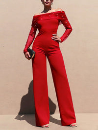 Pearl-Studded Off-Shoulder Jumpsuit