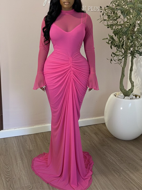 Solid Ruched Maxi Dress