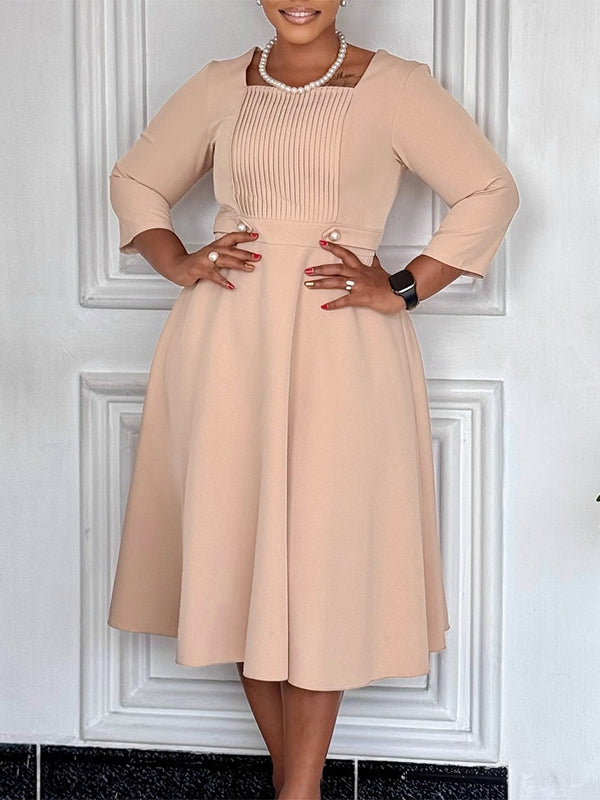 Square-Neck Ruched Dress