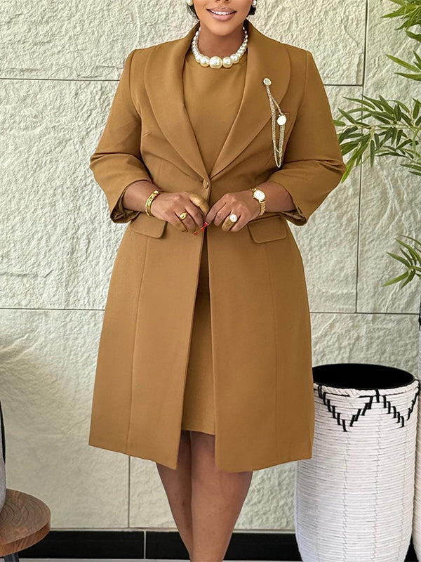 Solid Long Blazer & Dress Set